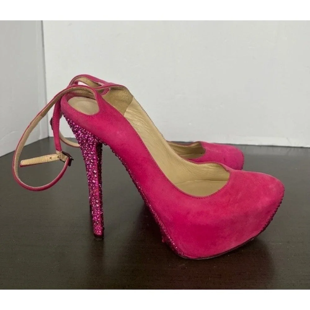 JIMMY CHOO Shoe Pink Tame Swarovski Crystal embellished Suede Pumps Heels 37.5/7